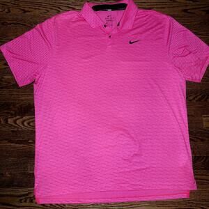 Nike Men's XL Dri-Fit Vapor Texture Blade Striped Golf Polo T Shirt Pink Black